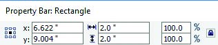 CorelDRAW property bar for rectangle sizing